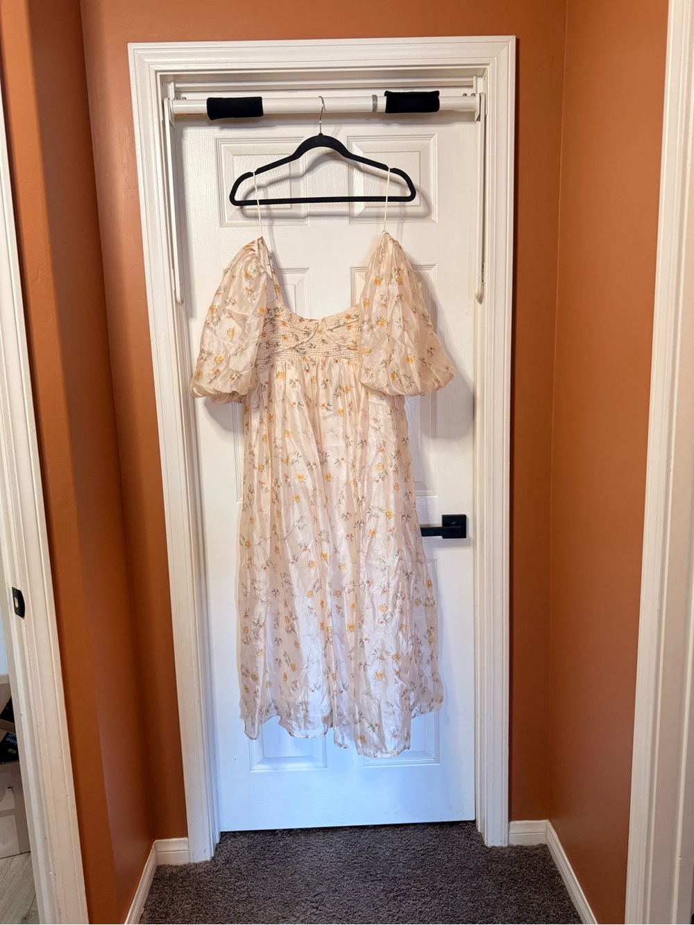 Floral Puff Sleeve Maxi Dress in Cream